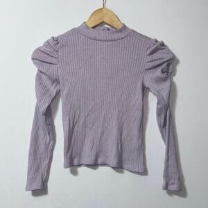 Janie and Jack Girls’ lilac Puff Sleeve Ribbed Top - Size 7